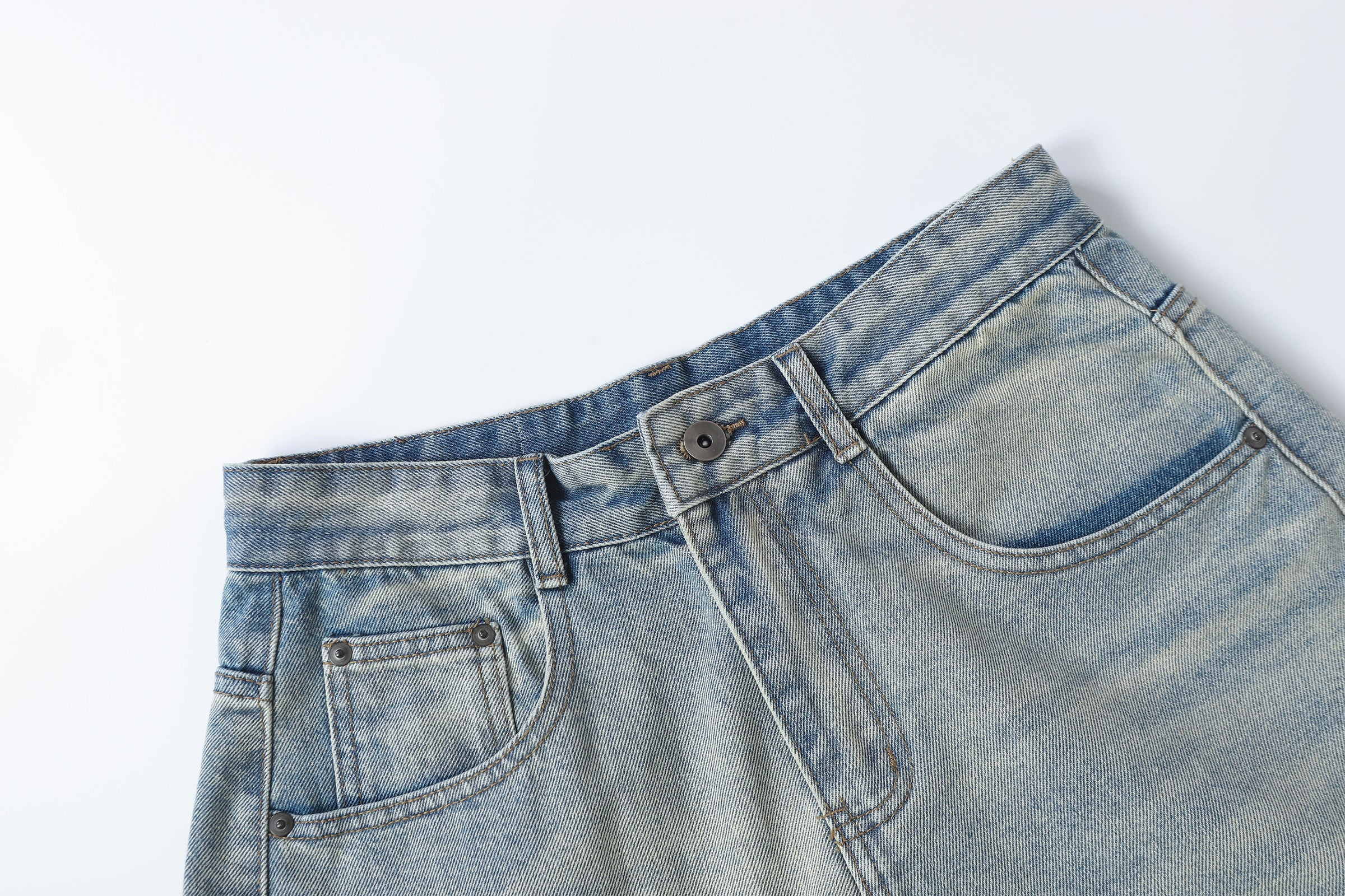 DONOTLOGO Retro Blue Baggy Denim Shorts | Unisex Y2K Wide Leg Trousers with Natural Whiskering & Fade | High Street Relaxed Fit Bottoms