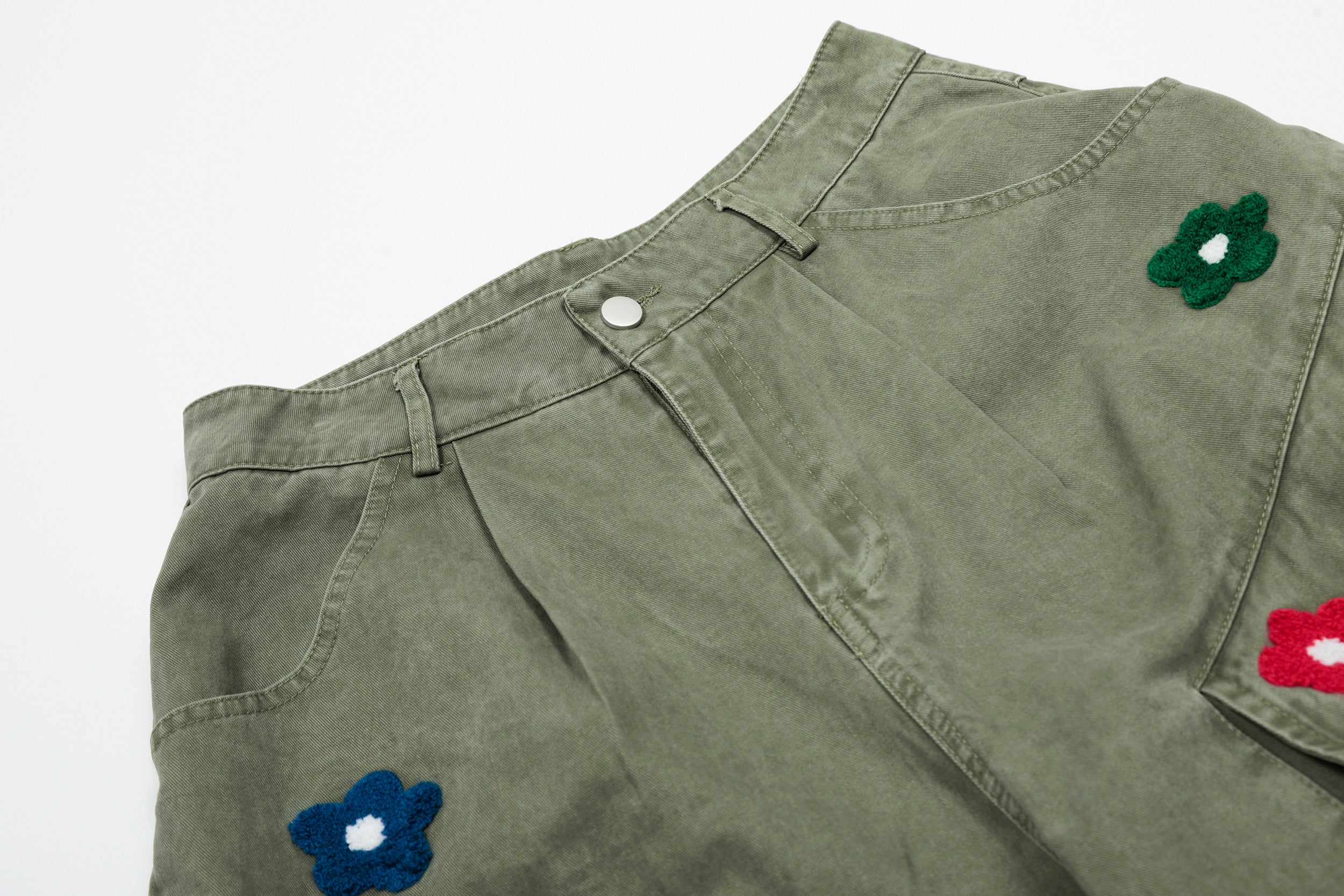 Unisex Multi-Pocket Floral Embroidered Cargo Pants