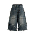 DONOTLOGO Deconstructed Wide Leg Denim Jorts - Raw Edge Patchwork Jean Shorts - Unisex Y2K Grunge Aesthetic Baggy Shorts