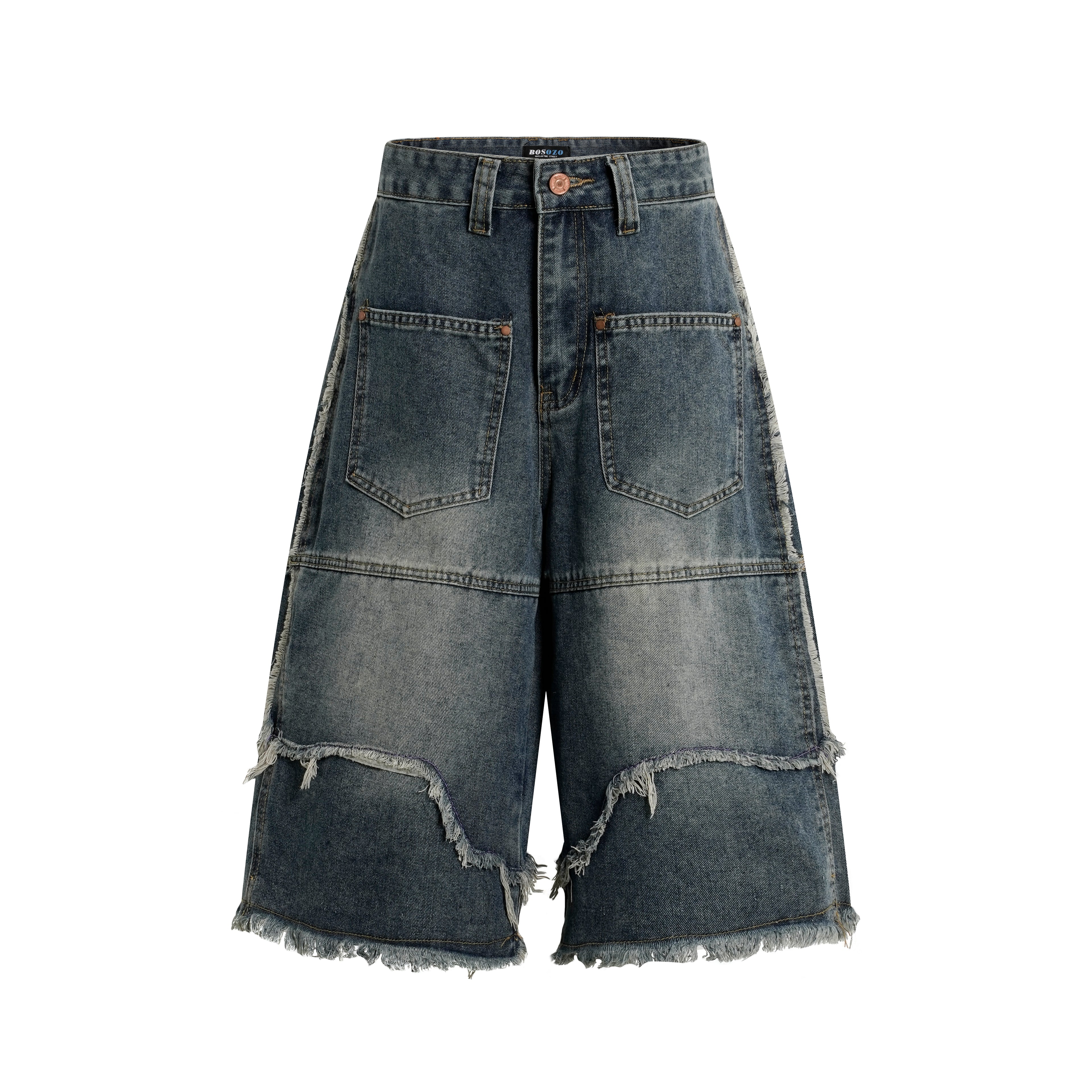 DONOTLOGO Deconstructed Wide Leg Denim Jorts - Raw Edge Patchwork Jean Shorts - Unisex Y2K Grunge Aesthetic Baggy Shorts