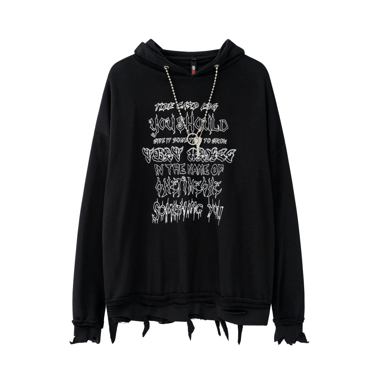 Unisex Hip-Hop Letter Print Distressed Hoodie