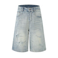 DONOTLOGO Retro Blue Baggy Denim Shorts | Unisex Y2K Wide Leg Trousers with Natural Whiskering & Fade | High Street Relaxed Fit Bottoms