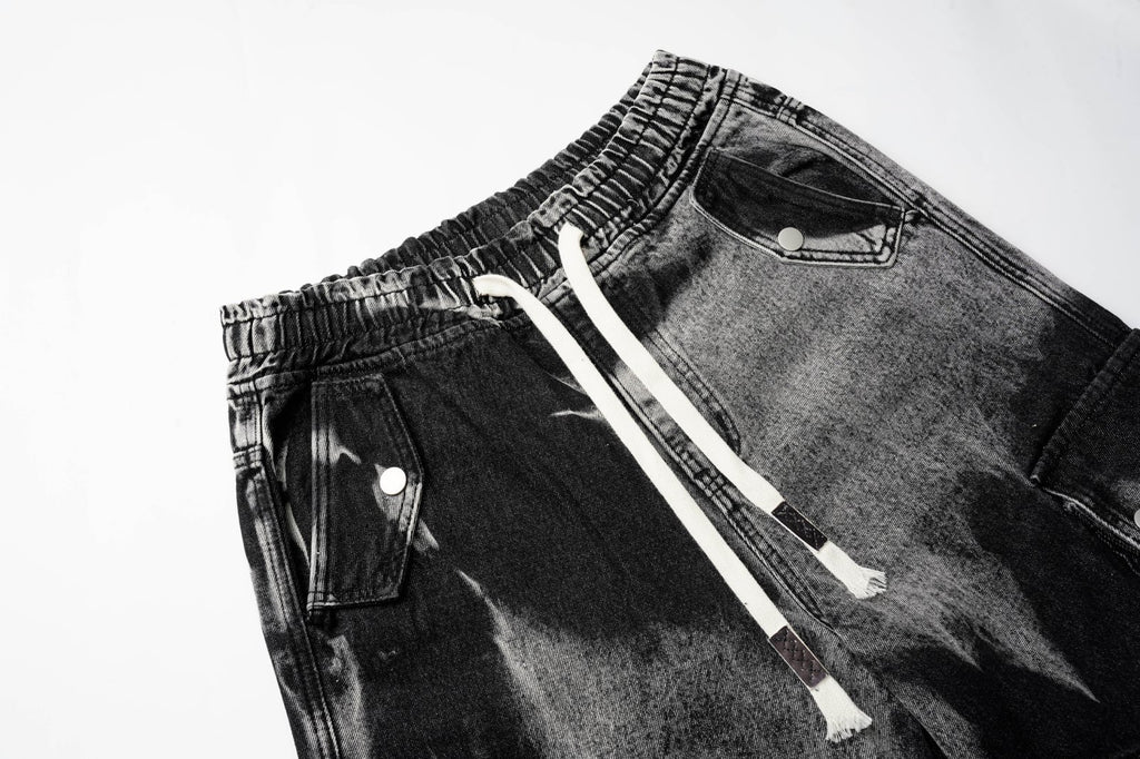 DONOTLOGO Acid Wash Patchwork Cargo Shorts - Oversized Distressed Denim Jorts - American High Street Aesthetic Baggy Shorts for Men