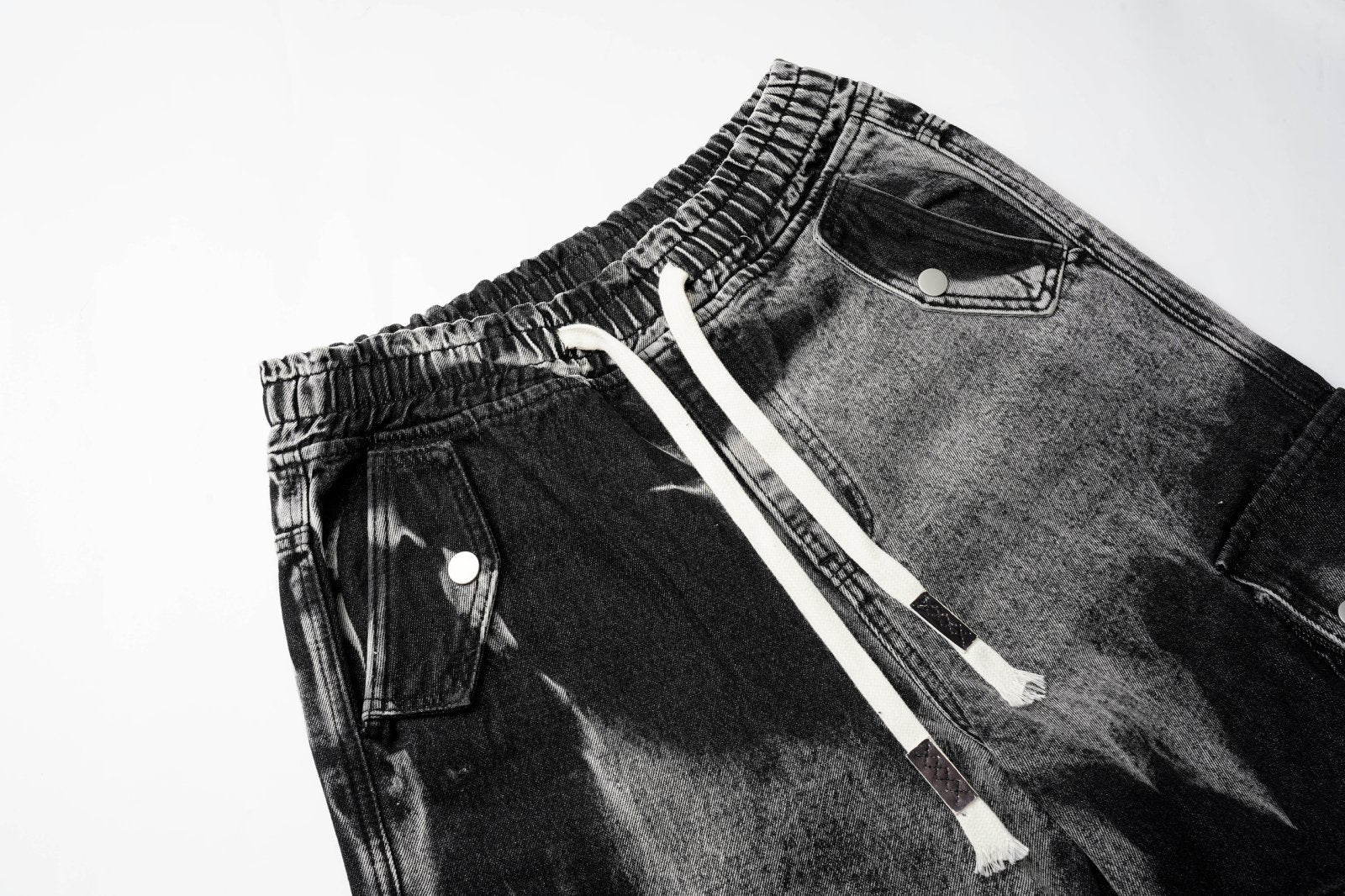 DONOTLOGO Acid Wash Patchwork Cargo Shorts - Oversized Distressed Denim Jorts - American High Street Aesthetic Baggy Shorts for Men