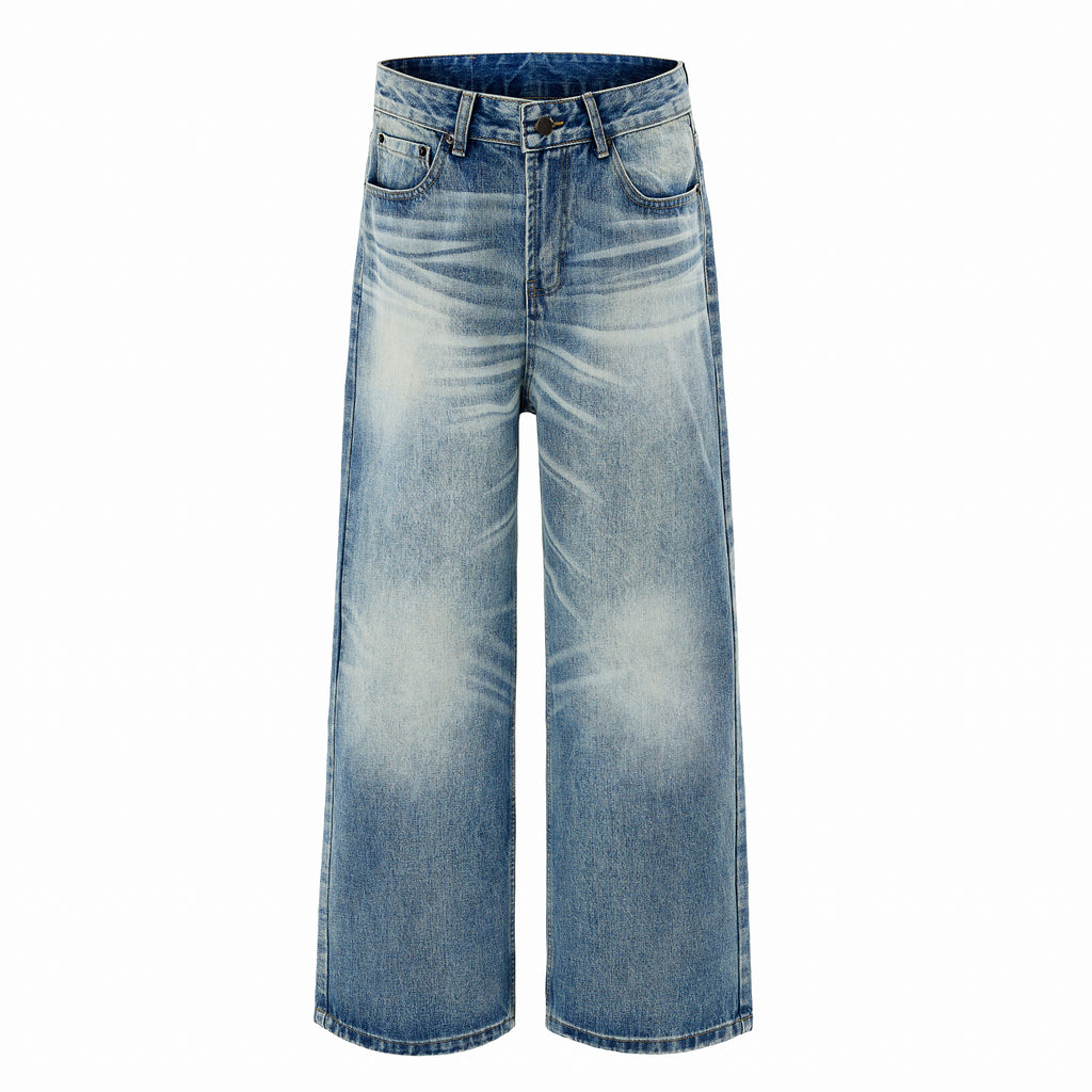 DONOTLOGO Oversized Light Wash Denim Jeans - Unisex Baggy Trousers with Distressed Whisker Effect - Edgy Streetwear Bottom with Wide Leg Silhouette & Raw Hem
