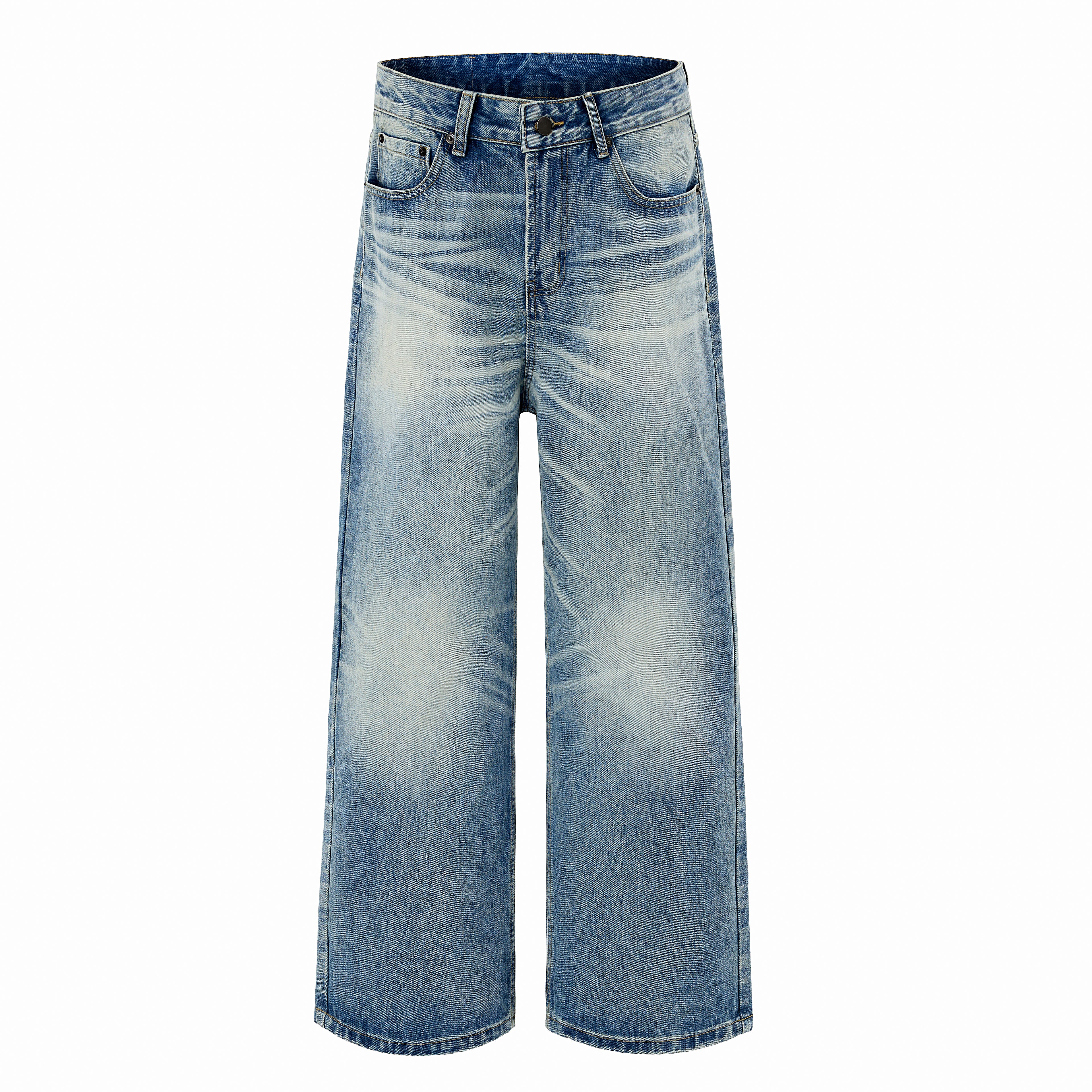 DONOTLOGO Oversized Light Wash Denim Jeans - Unisex Baggy Trousers with Distressed Whisker Effect - Edgy Streetwear Bottom with Wide Leg Silhouette & Raw Hem