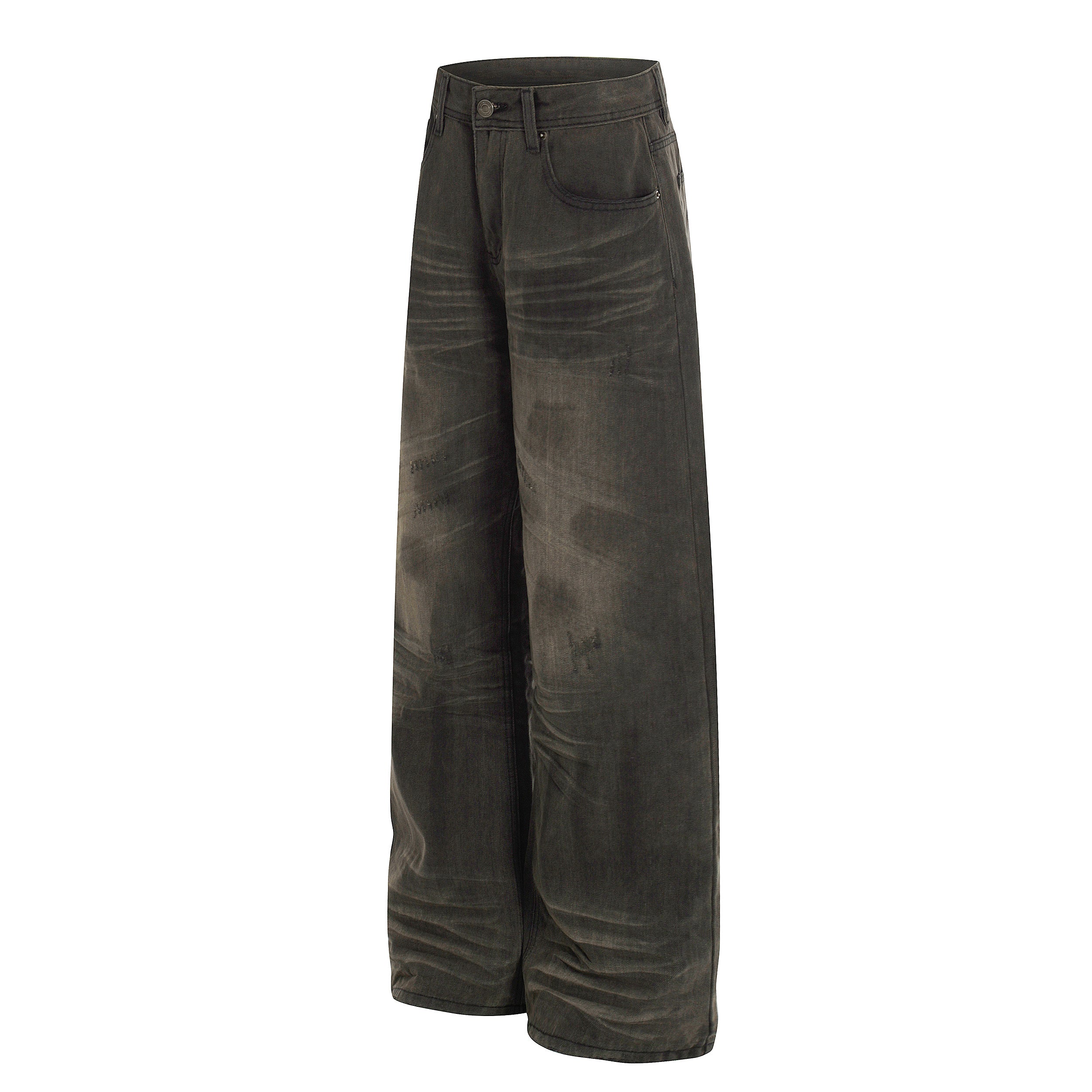 DONOTLOGO Urban Heritage Collection | Unisex Oversized Oil-Washed Denim | Retro Aesthetic High-Rise Wide-Leg Bottoms with Authentic 3D Pleat Detail 设计亮点：