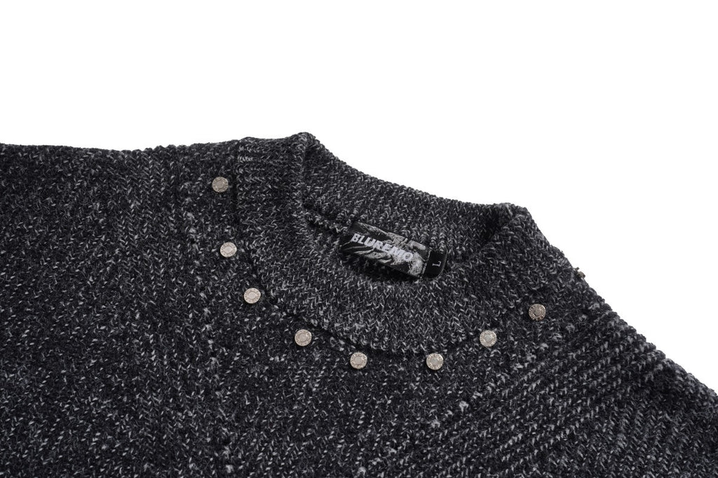 Unisex Loose-Fit Textured Knit Sweater with Studded Geometric Pattern