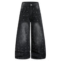 DONOTLOGO Heavy Studded Wide-Leg Denim | Unisex Y2K Punk Rock Rivet Jeans | Vintage Black High Street Oversized Trousers