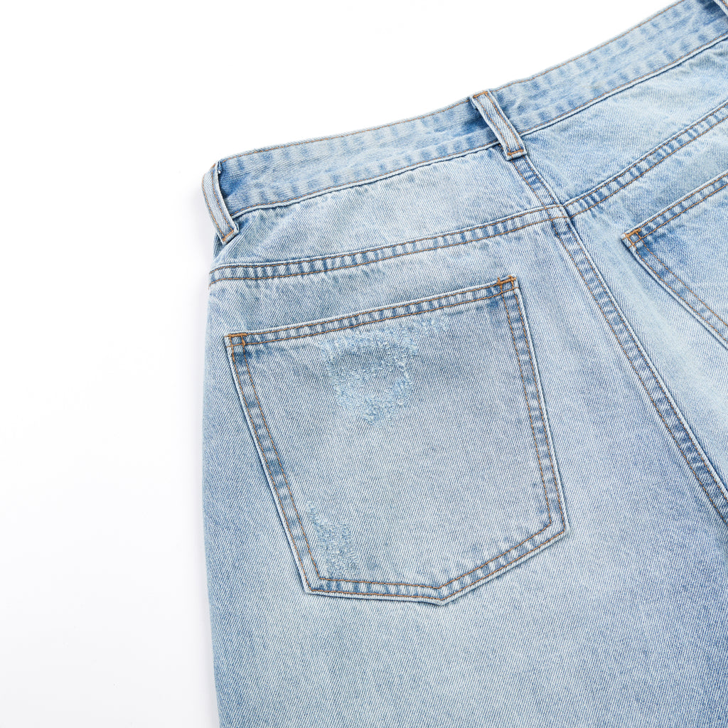 DONOTLOGO Heavy Distressed Wash Baggy Jorts | Unisex Y2K Wide Leg Denim Shorts | Retro High Street Summer Bottoms