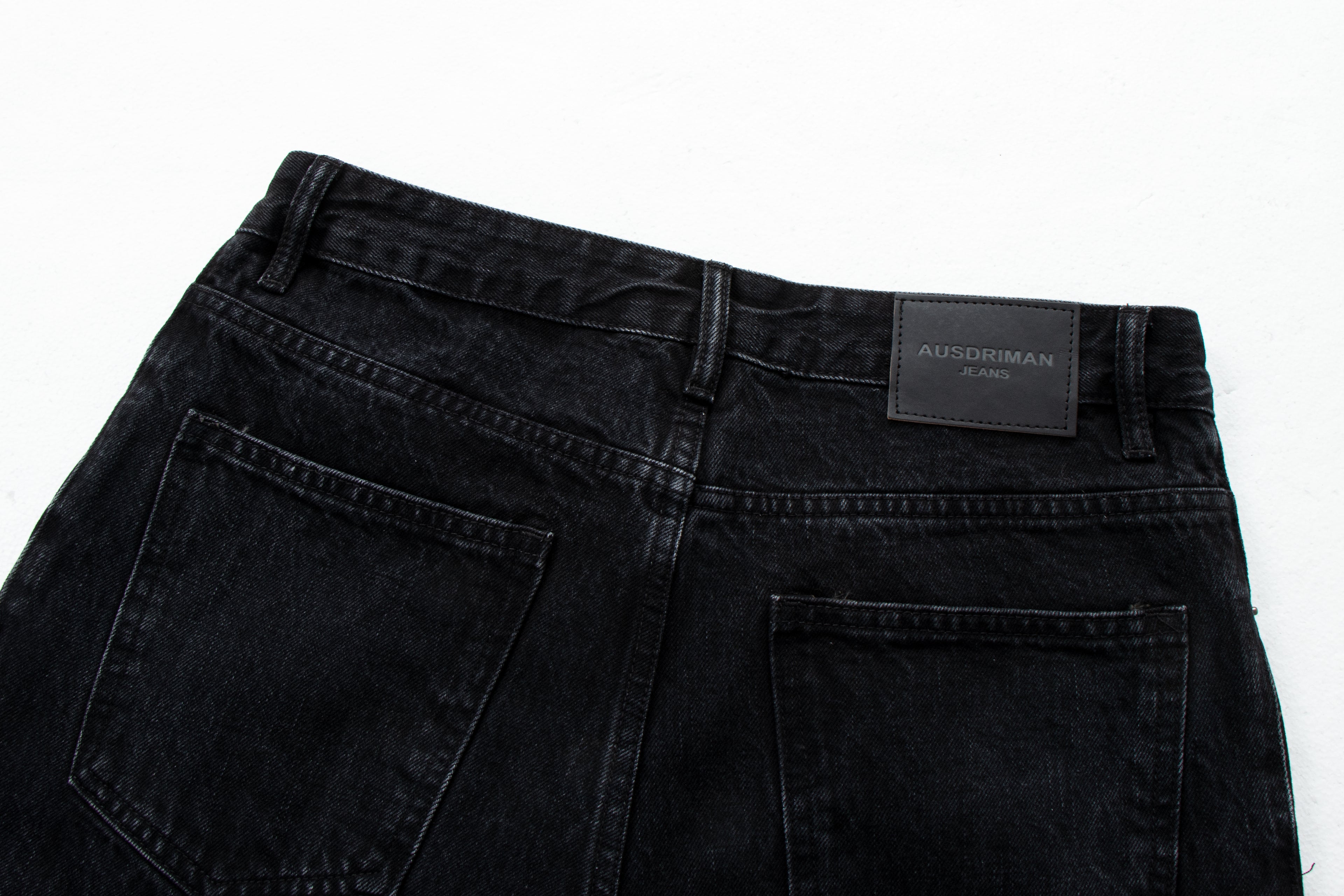 Vintage Washed Distressed Straight-Leg Denim