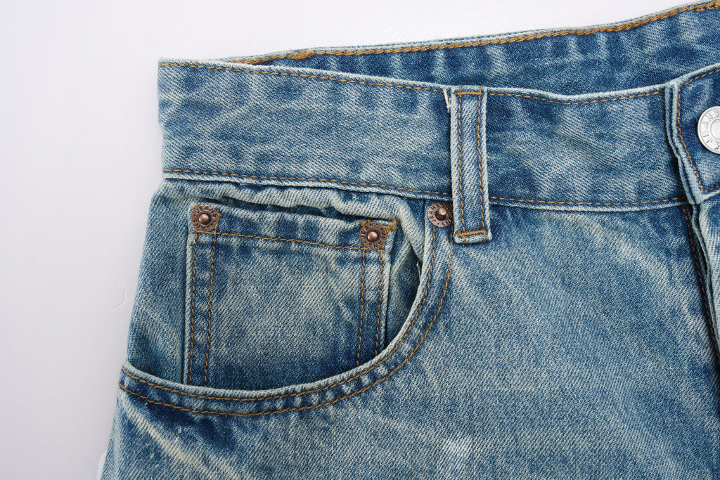 DONOTLOGO Street Art Revival Collection | Unisex Relaxed Fit Denim Shorts | Bold Paint Splatter Seaming & Faded Wash Finish with Classic Cotton Denim Fabric