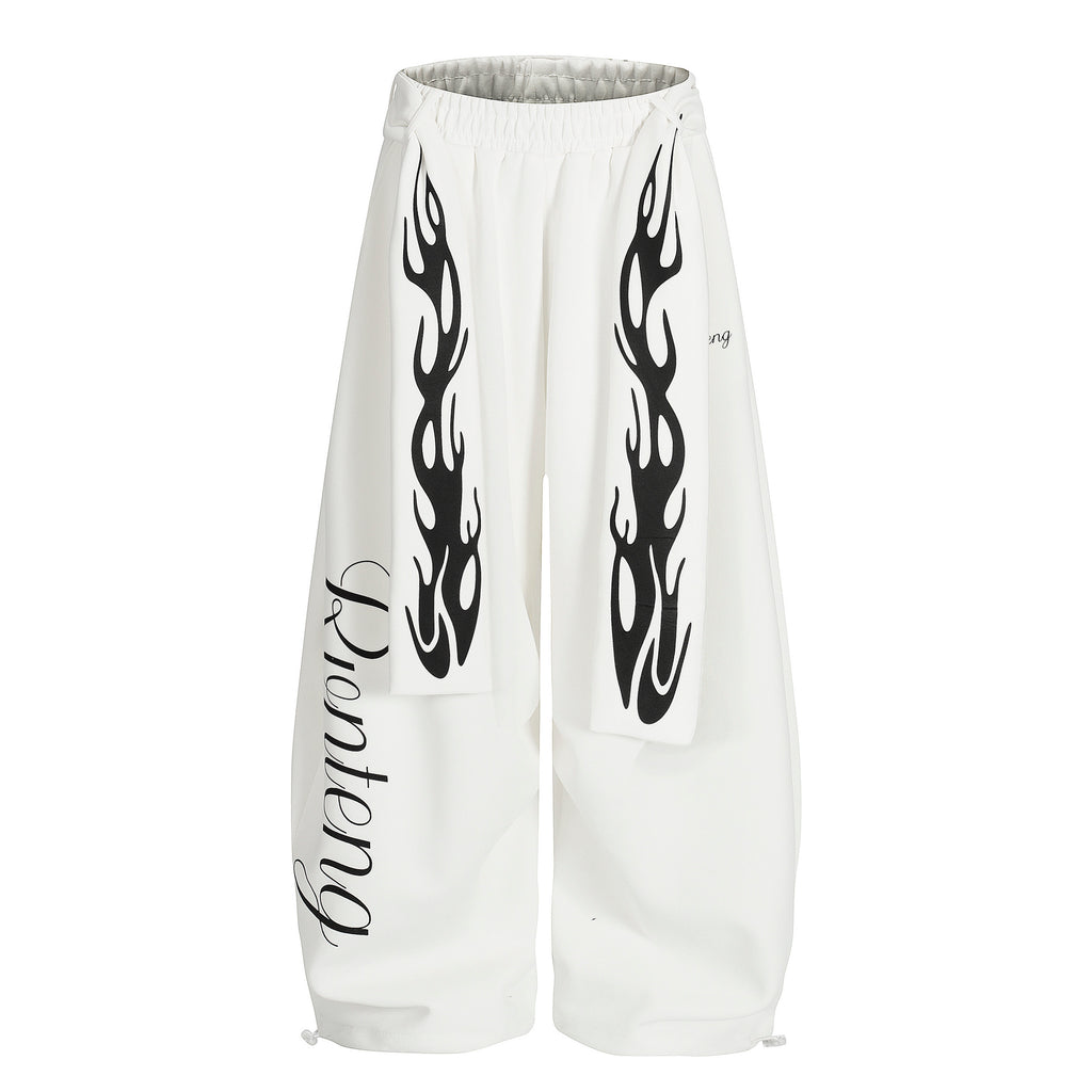 DONOTLOGO Urban Streetwear Collection | Unisex Relaxed Silhouette Sweatpants | Bold Flame Motif & Soft Cotton Knit Fabric