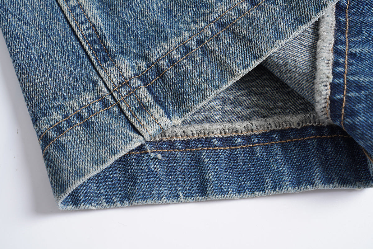 Vintage Washed Zippered Jeans