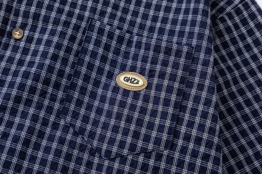 DONOTLOGO Unisex Dark Blue Plaid Shirt | Loose Fit, Japanese Retro Style | Summer Essential