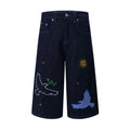 DONOTLOGO Unisex Vintage Denim Shorts | Pigeon & Sun Embroidery | Loose Fit Summer Must-Have
