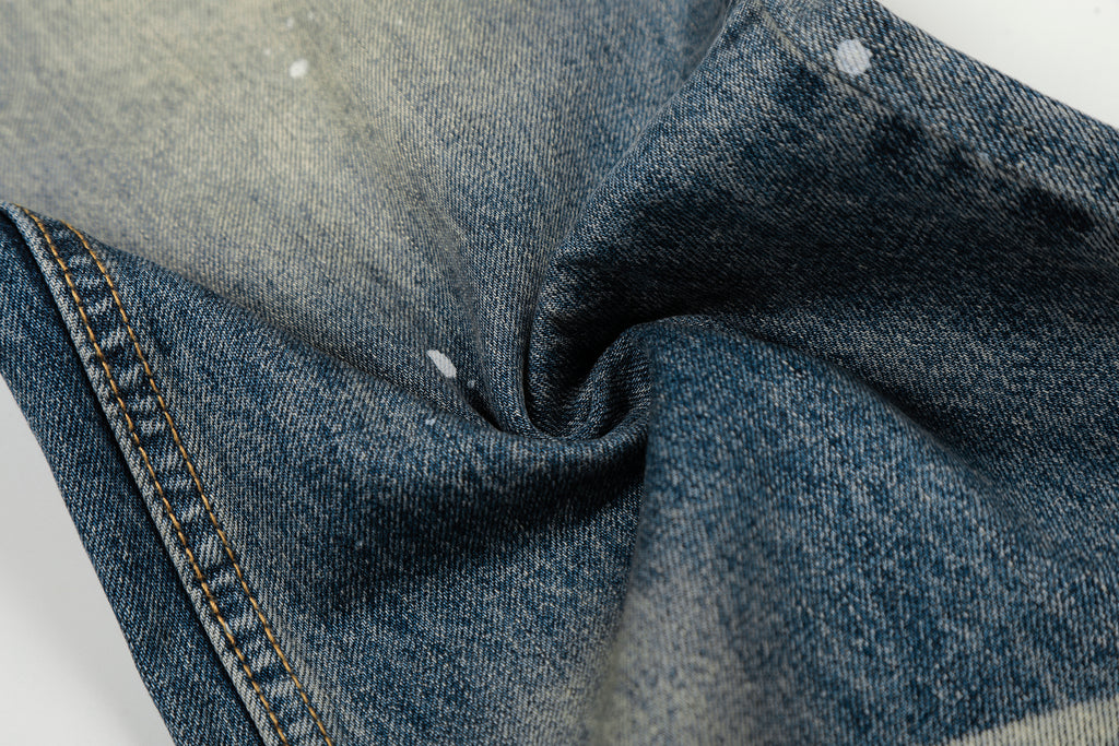 DONOTLOGO Urban Heritage Collection | Unisex Oversized Washed Denim | Retro Aesthetic High-Rise Wide-Leg Bottoms with Authentic Cat Whisker & Splatter Detail