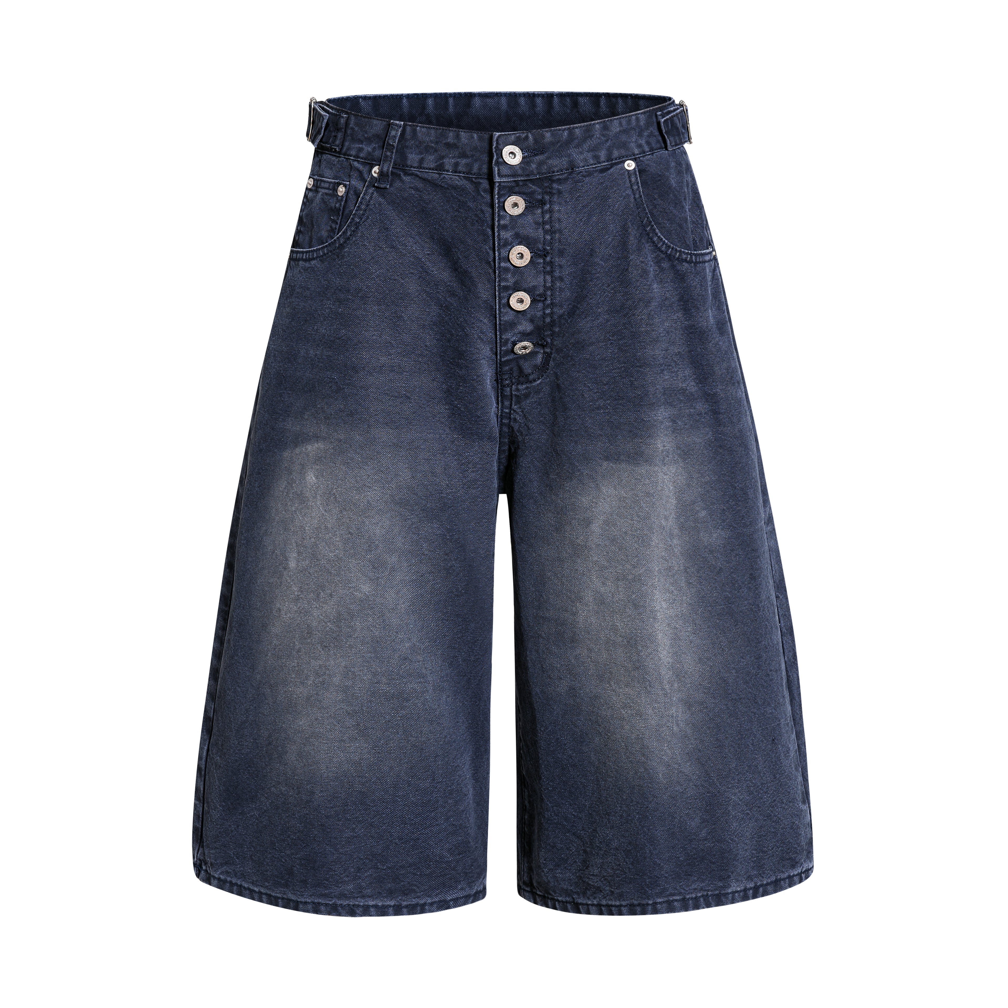 DONOTLOGO Deconstructed Button-Fly Denim Culottes | Unisex Oversized Wide-Leg Shorts | Y2K Vintage Wash High Street Bottoms