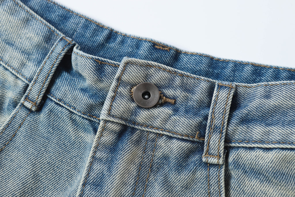 DONOTLOGO Retro Blue Baggy Denim Shorts | Unisex Y2K Wide Leg Trousers with Natural Whiskering & Fade | High Street Relaxed Fit Bottoms