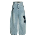 DONOTLOGO Urban Streetwear Collection | Unisex Relaxed Silhouette Jeans | Bold Number & Star Motif & Soft Denim Fabric