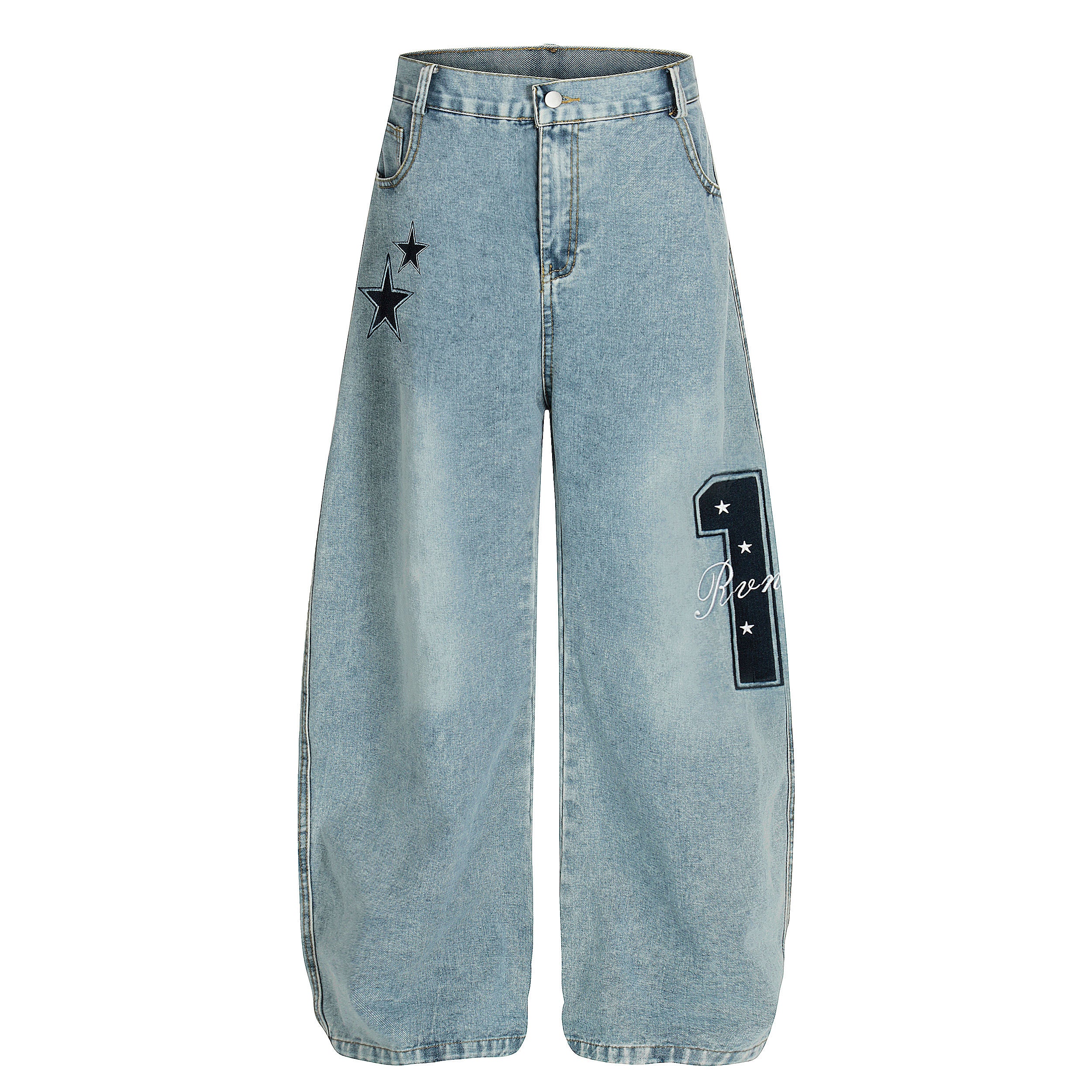 DONOTLOGO Urban Streetwear Collection | Unisex Relaxed Silhouette Jeans | Bold Number & Star Motif & Soft Denim Fabric