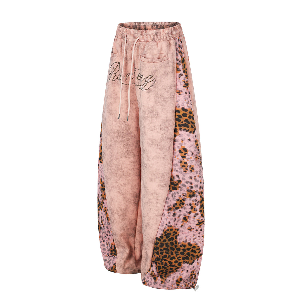 DONOTLOGO Urban Streetwear Collection | Unisex Relaxed Fit Sweatpants | Bold Leopard Motif & Rhinestone Script with Soft Cotton Blend Fabric
