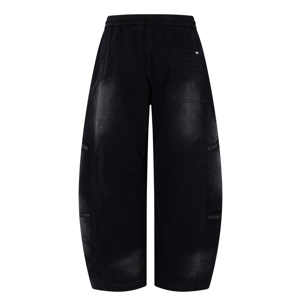 Unisex Distressed Washed Black Drawstring Denim Jeans