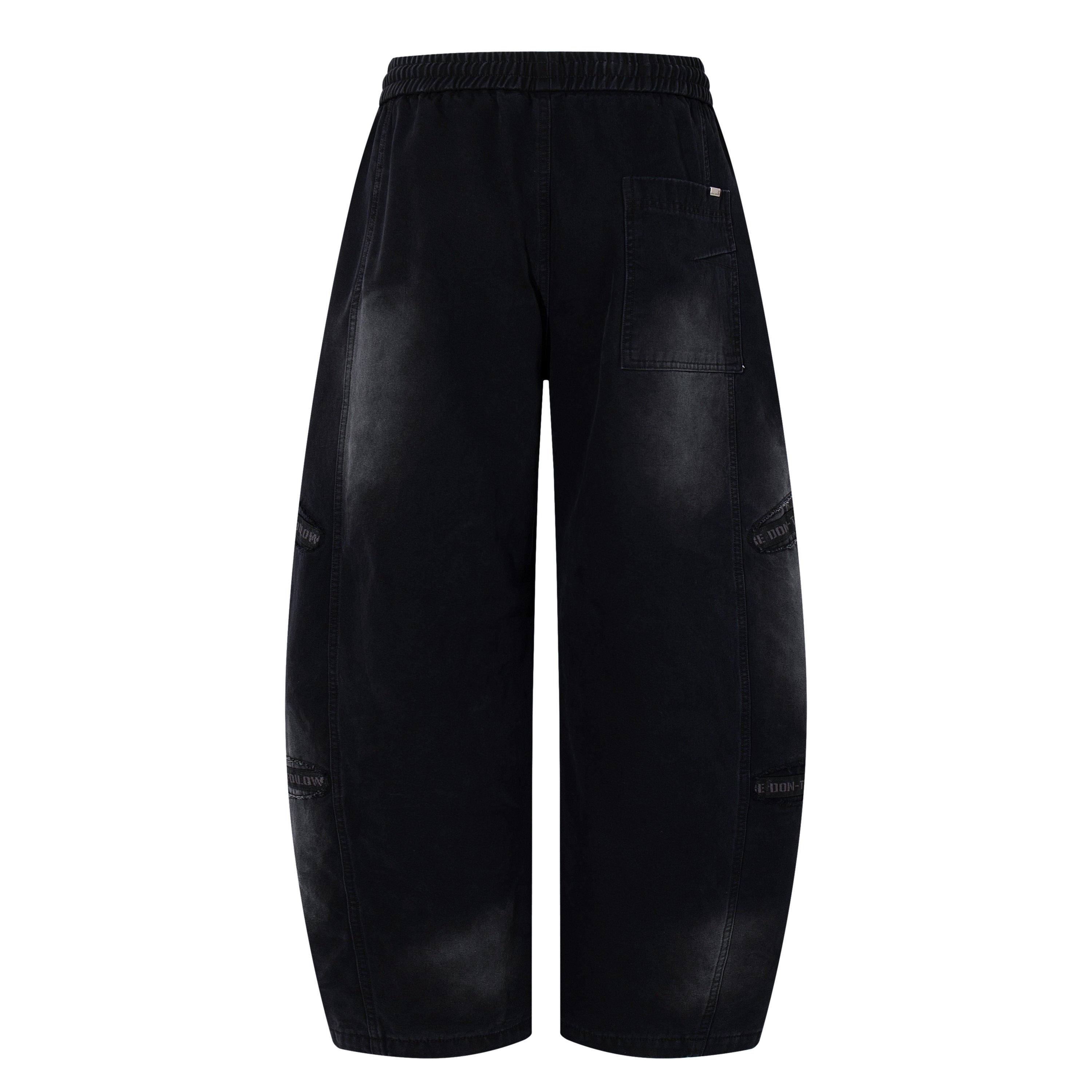 Unisex Distressed Washed Black Drawstring Denim Jeans