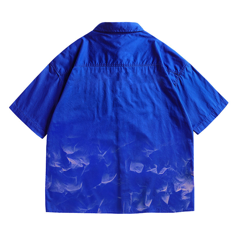 DONOTLOGO Deconstructed Drop Shoulder Shirt - Unisex Oversized Short Sleeve Button Up - Minimalist Streetwear Vintage Aesthetic Top