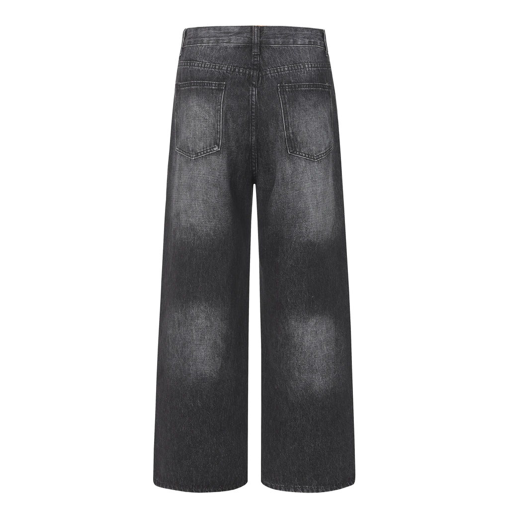 DONOTLOGO Deconstructed Black Baggy Denim Pants | Unisex Y2K Wide Leg Trousers with Bold Metal Studs | High Street Relaxed Fit Bottoms