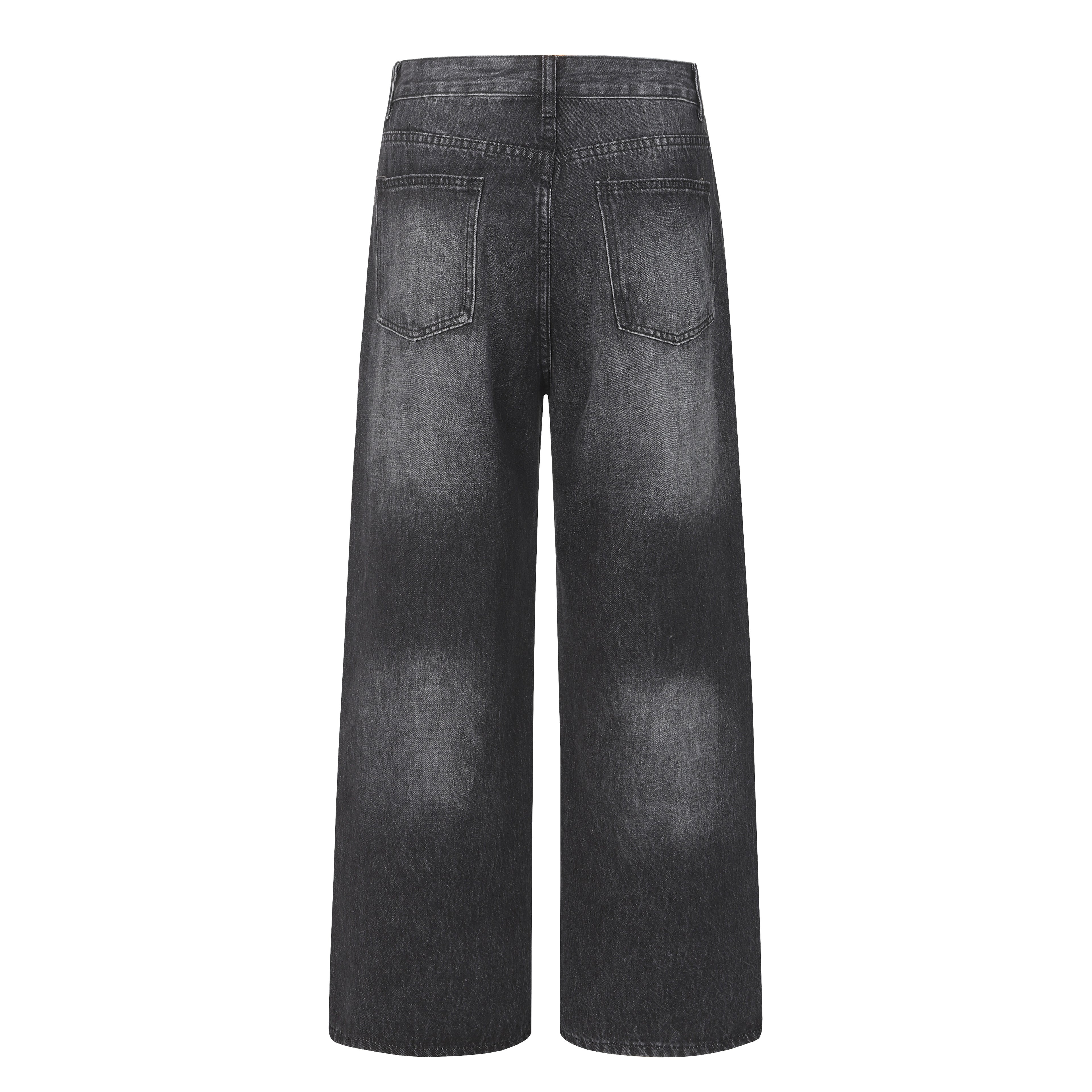DONOTLOGO Deconstructed Black Baggy Denim Pants | Unisex Y2K Wide Leg Trousers with Bold Metal Studs | High Street Relaxed Fit Bottoms