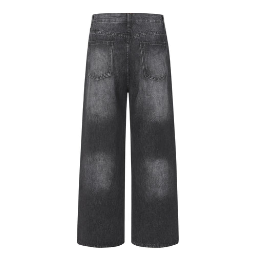 DONOTLOGO Deconstructed Black Baggy Denim Pants | Unisex Y2K Wide Leg Trousers with Bold Metal Studs | High Street Relaxed Fit Bottoms