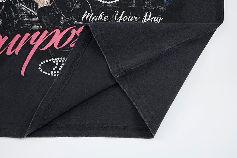 DONOTLOGO Deconstructed "Let's Rock" Graphic Tee - Unisex Vintage Washed Graphic T-Shirt - Edgy Streetwear Aesthetic Oversized Top