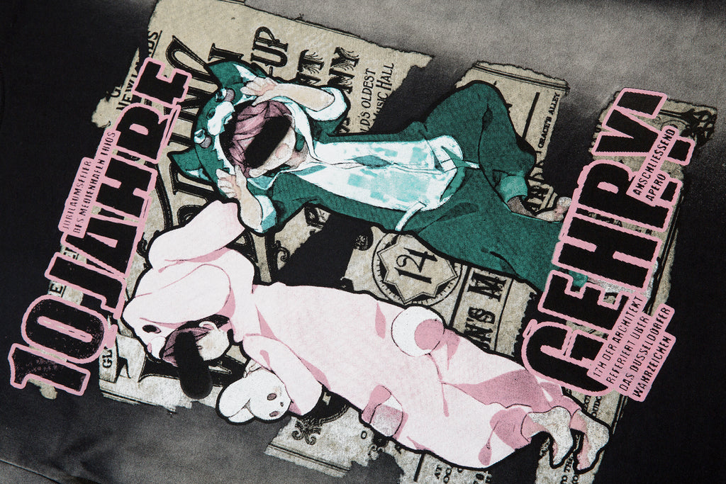 DONOTLOGO Bold Pink & Black Gradient Graphic Tee | Unisex Y2K Oversized Streetwear Top | Retro Anime Style Summer Shirt