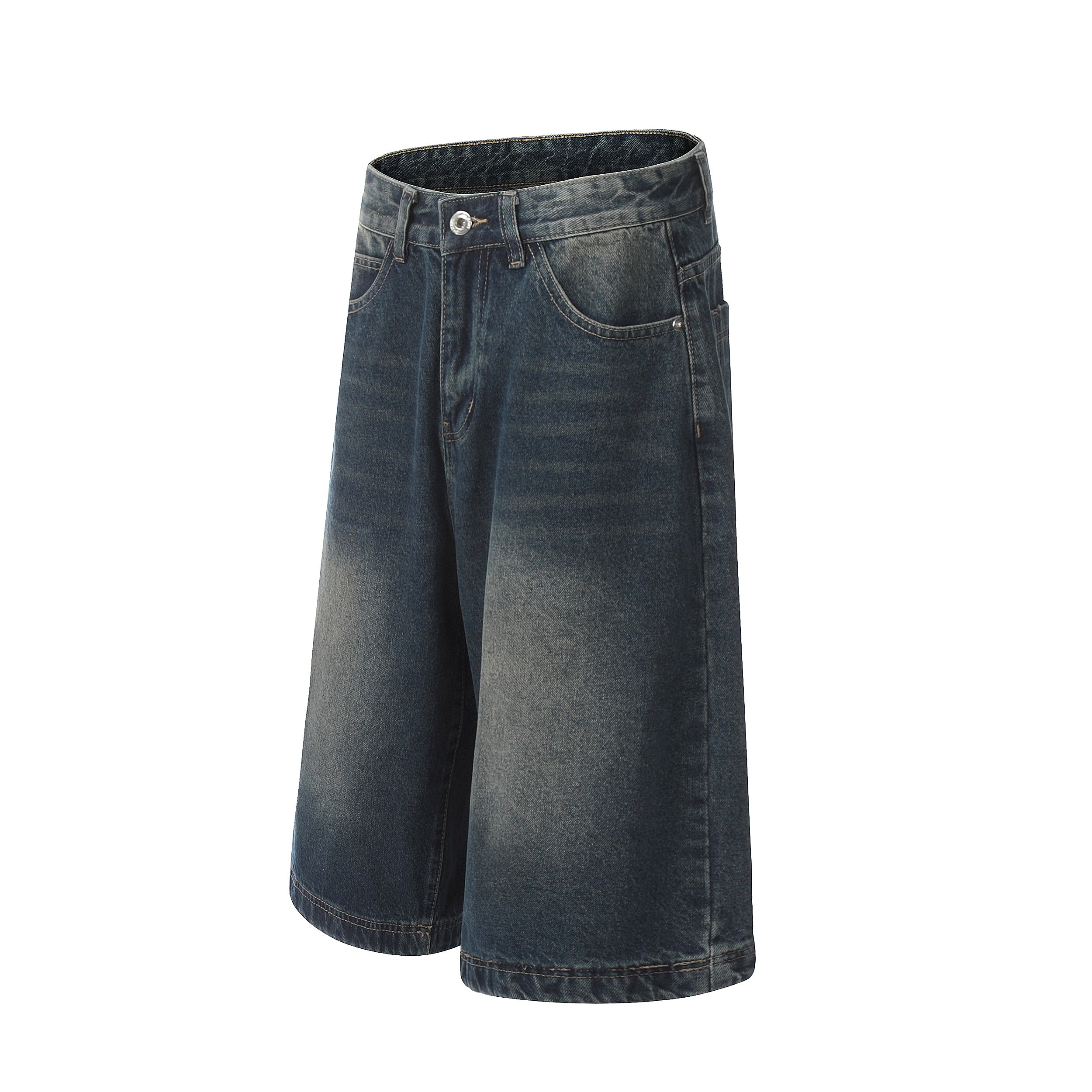 DONOTLOGO Sun-Faded Baggy Denim Jorts - Unisex Vintage Washed Streetwear Shorts - Edgy Oversized Bottom with Raw Hem & Distressed Pockets
