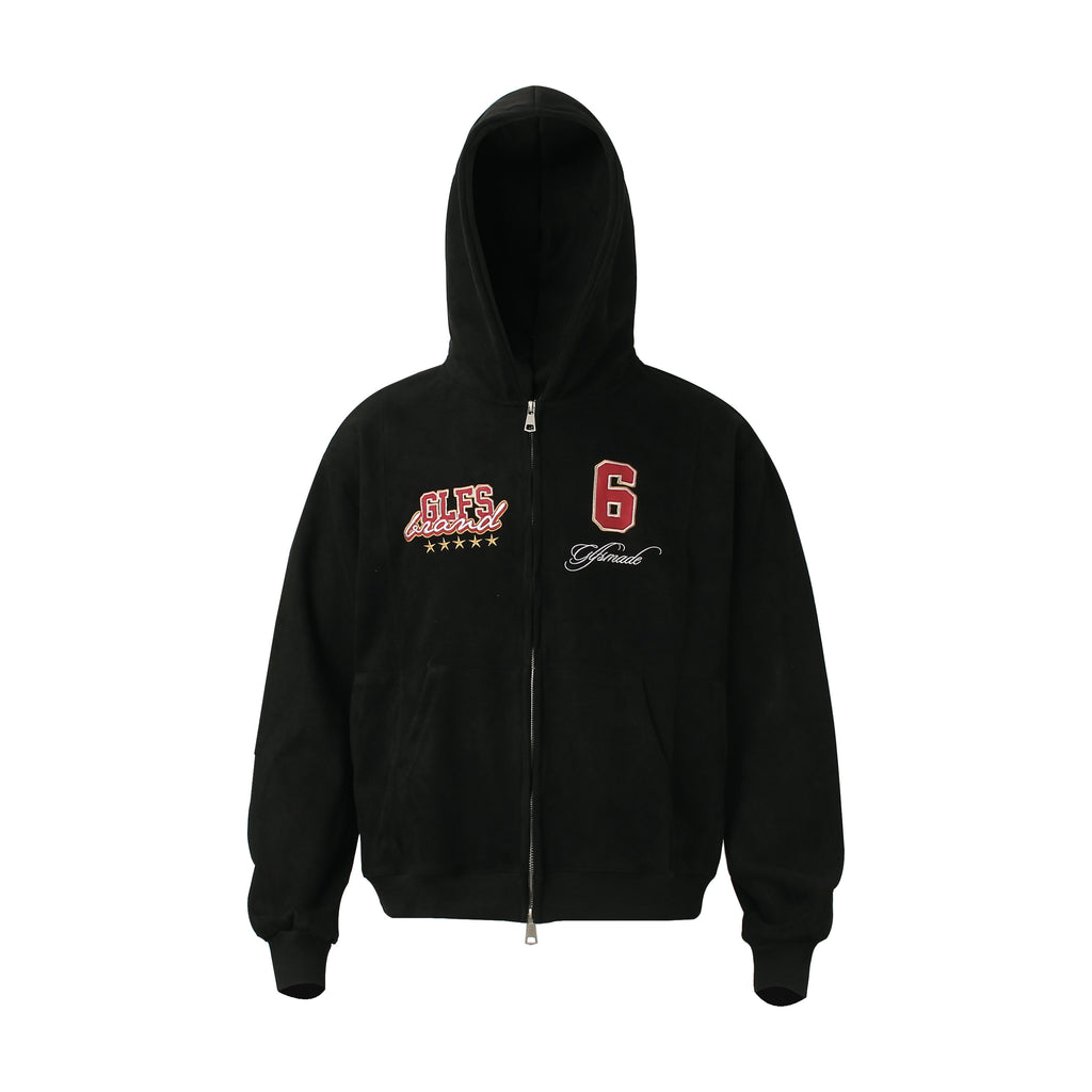 Unisex Double-Pocket Patchwork Zip-Up Hoodie with Dense Embroidery