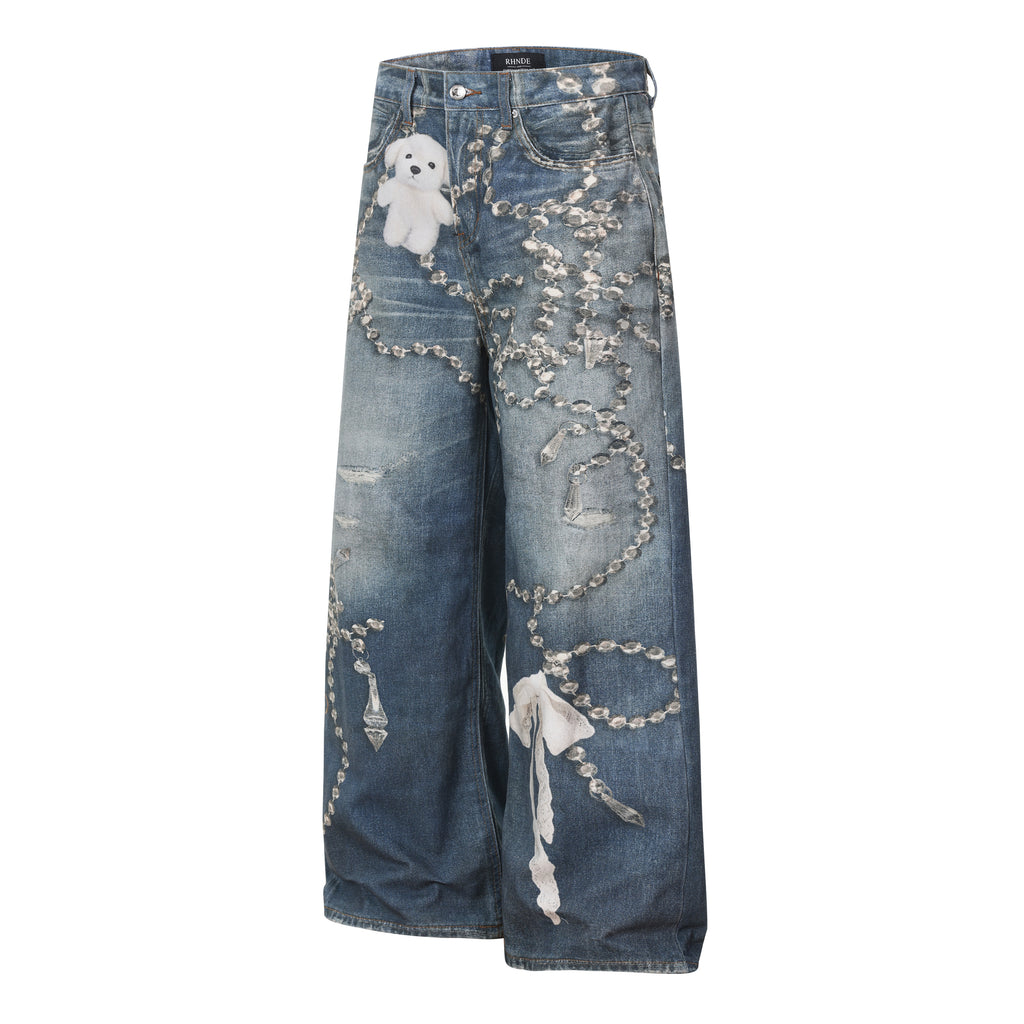 DONOTLOGO Urban Streetwear Collection | Unisex Relaxed Denim Trousers | Bold 3D Animal Motif & High-Rise Silhouette with Premium Cotton Blend