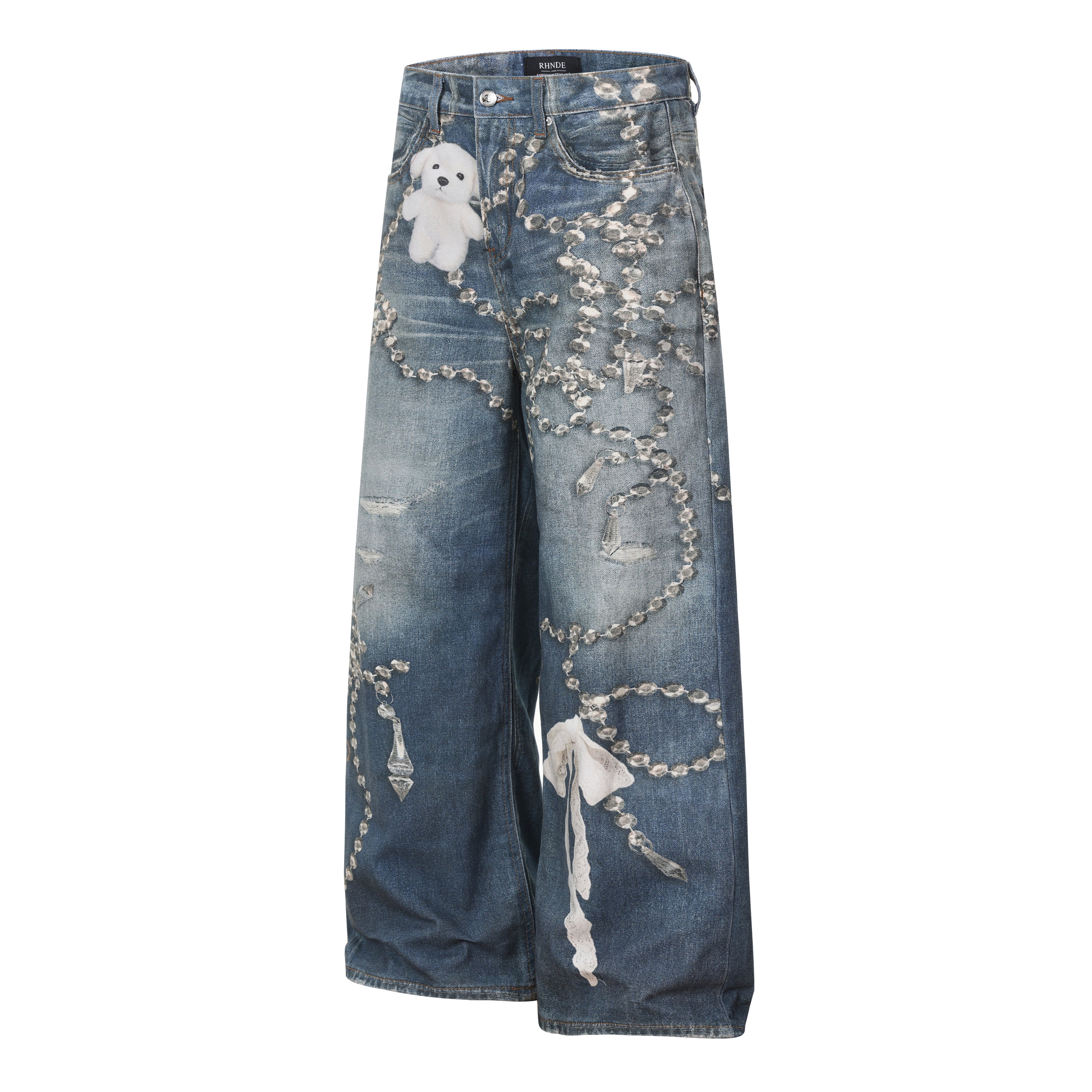 DONOTLOGO Urban Streetwear Collection | Unisex Relaxed Denim Trousers | Bold 3D Animal Motif & High-Rise Silhouette with Premium Cotton Blend