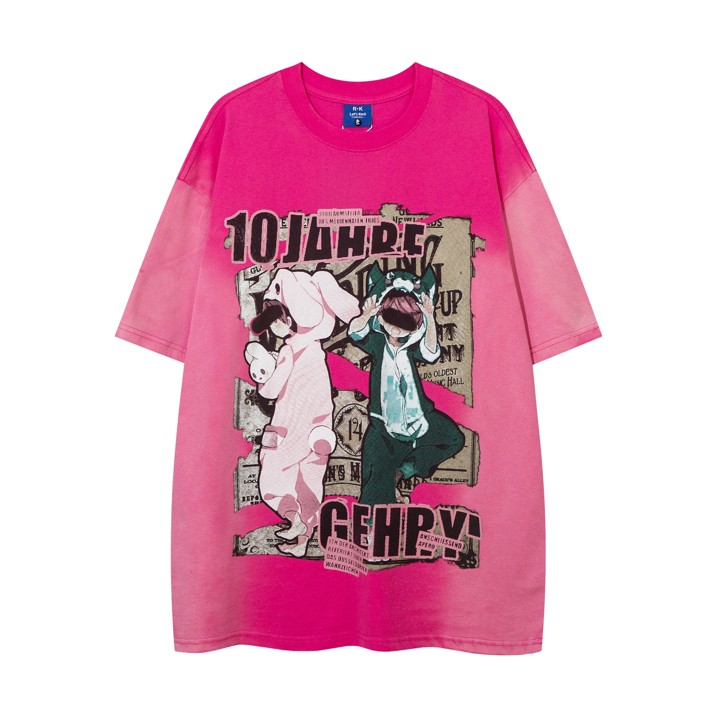 DONOTLOGO Bold Pink & Black Gradient Graphic Tee | Unisex Y2K Oversized Streetwear Top | Retro Anime Style Summer Shirt