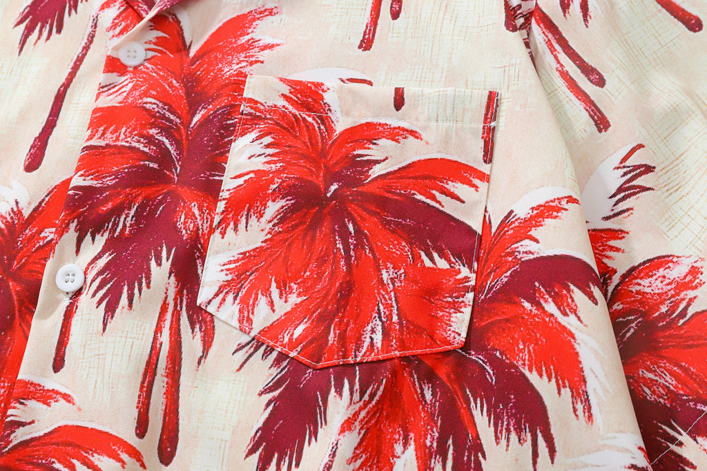 DONOTLOGO Unisex Red Coconut Print Cuban Shirt | Retro Vacation Style | Loose Fit Summer Must-Have
