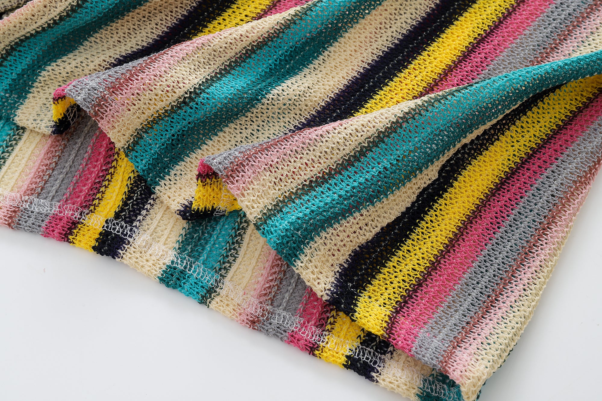 DONOTLOGO Rainbow Stripe Mesh Knit Shirt | Unisex Y2K Cuban Collar Top | High Street Relaxed Fit Summer Blouse