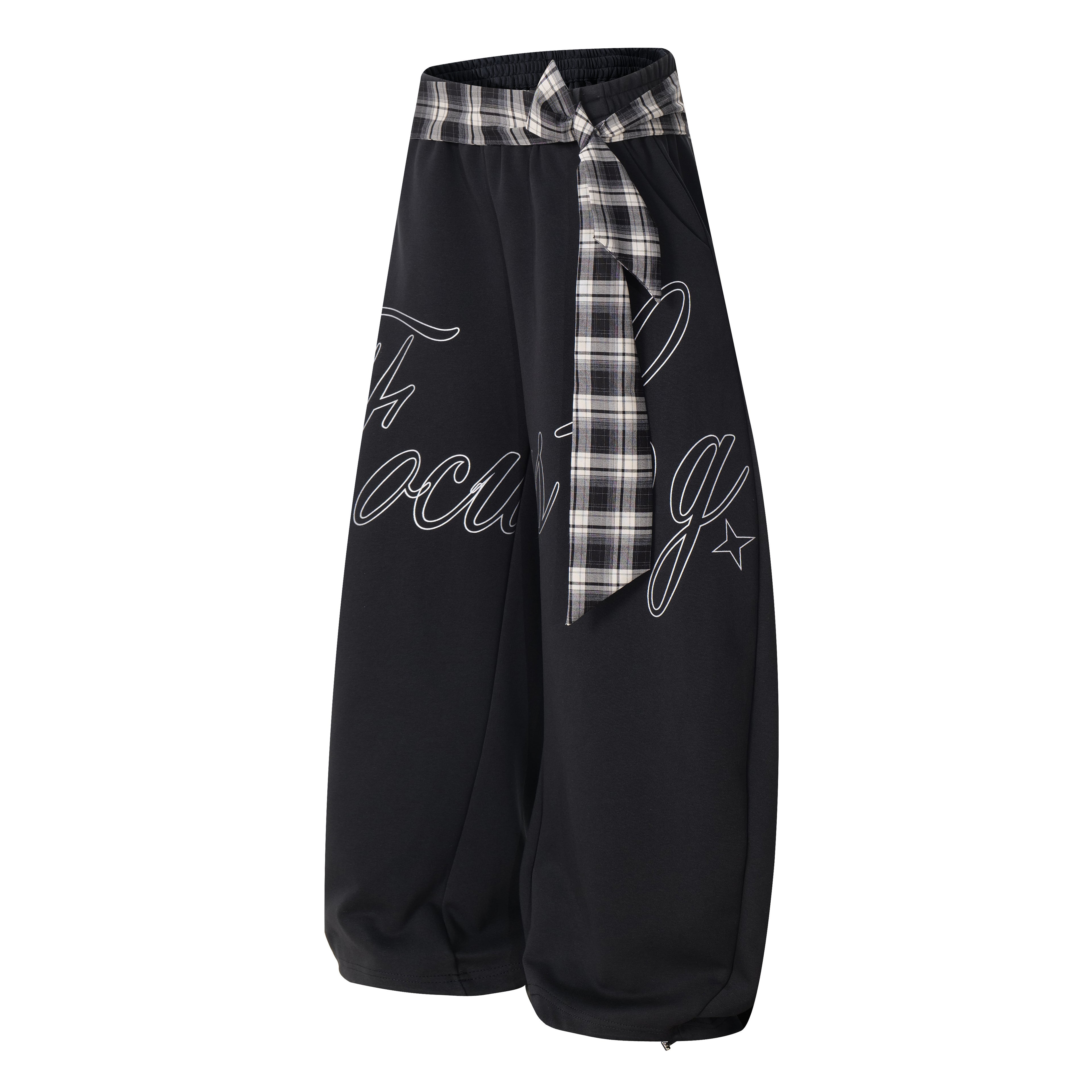 Unisex Sweatpants with Checkered Waist and Pockets