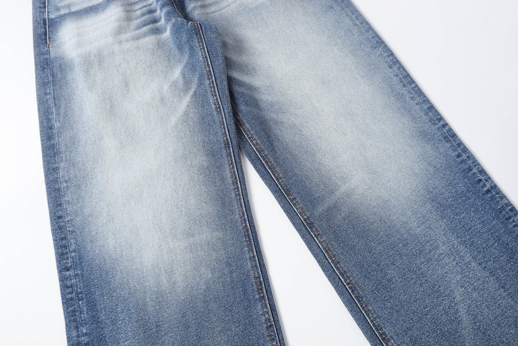 DONOTLOGO Retro Blue Baggy Denim Pants | Unisex Y2K Wide Leg Trousers with Natural Whiskering & Fade | High Street Relaxed Fit Bottoms