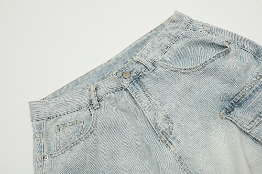 Unisex Vintage Washed Multi-Pocket Denim Cargo Pants