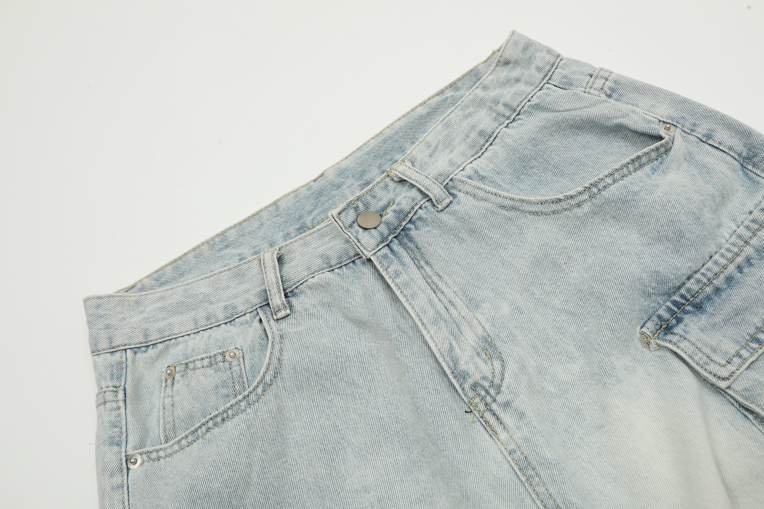 Unisex Vintage Washed Multi-Pocket Denim Cargo Pants