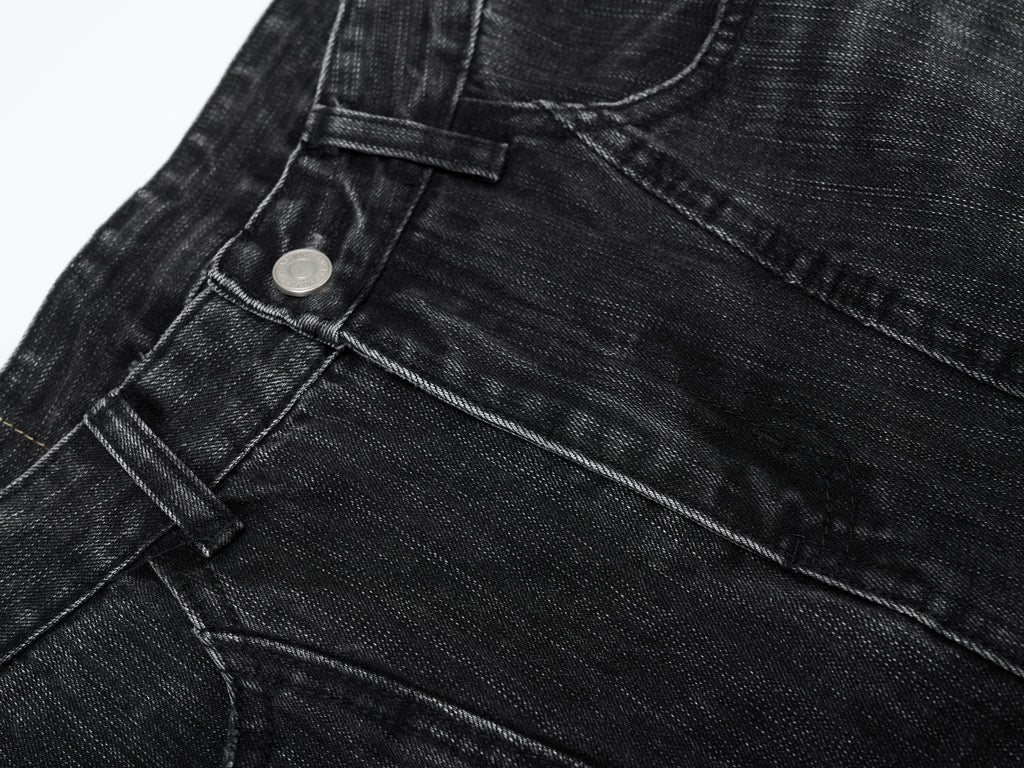 DONOTLOGO Oversized Black Acid Wash Denim Jeans - Unisex Baggy Trousers with Distressed Whisker Effect - Edgy Streetwear Bottom with Wide Leg Silhouette & Raw Hem