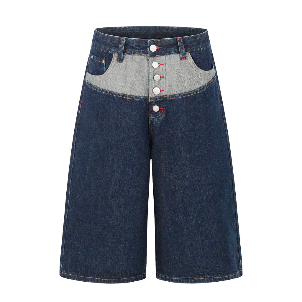 DONOTLOGO Vintage Denim Revival Collection | Unisex Relaxed Fit Patchwork Cropped Pants | Bold Contrast Stitching & Button-Fly Detail with Vintage Wash Finish