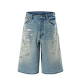 DONOTLOGO Street Art Revival Collection | Unisex Relaxed Fit Denim Shorts | Bold Paint Splatter Seaming & Faded Wash Finish with Classic Cotton Denim Fabric