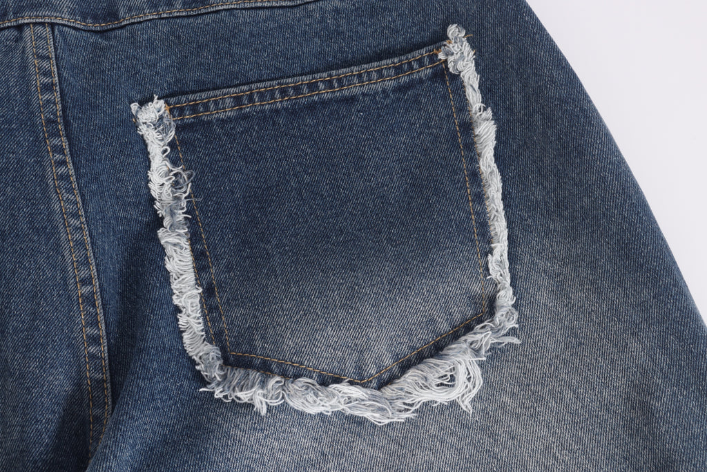 DONOTLOGO Deconstructed Streetwear Aesthetic | Unisex Oversized Baggy Jeans | Vintage Wash with Star Pendant & Frayed Pocket Details