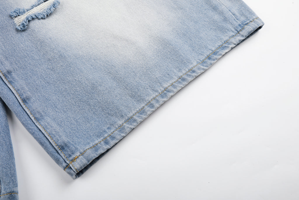 DONOTLOGO Urban Streetwear Collection | Unisex Relaxed Fit Denim Shorts | Bold Ripped Motif & Drawstring Detail with Classic Cotton Denim Fabric